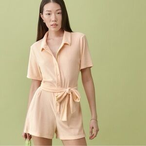 Reformation Ramini Terrycloth Romper In Orange Size L